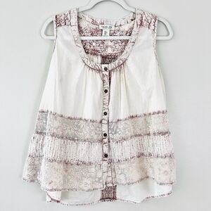 Rachel Zoe Rustic Dark Fuschia & Cream Rustic Flowy Blouse Boho Festival Gypsy S